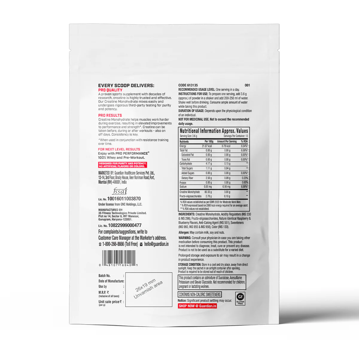 Creatine Monohydrate 50g - Blueberry - Image 2