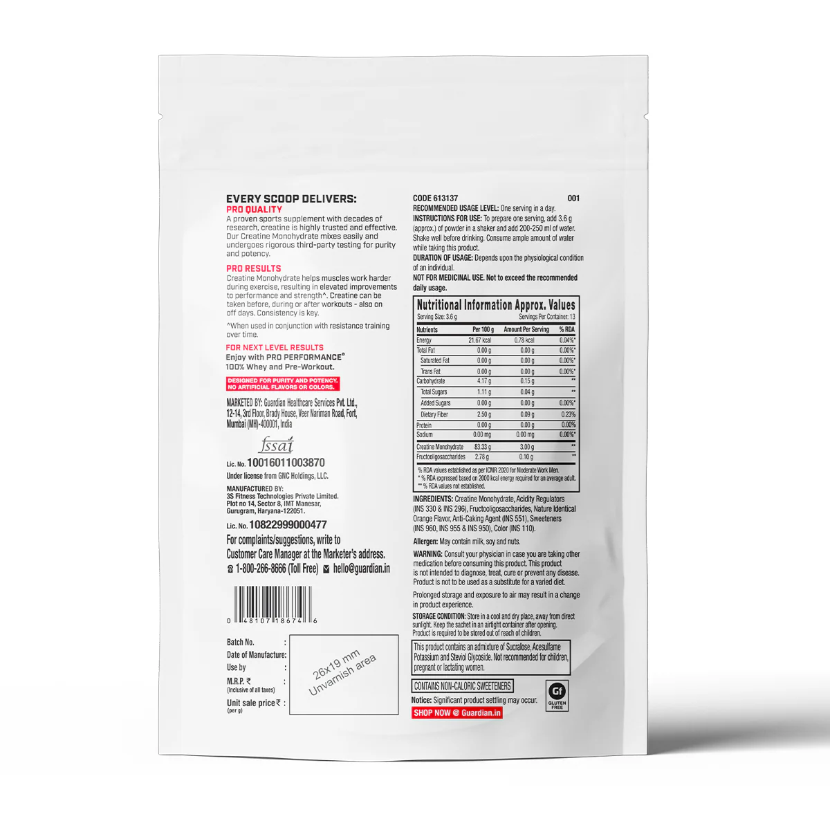 Creatine Monohydrate 50g - Orange - Image 2
