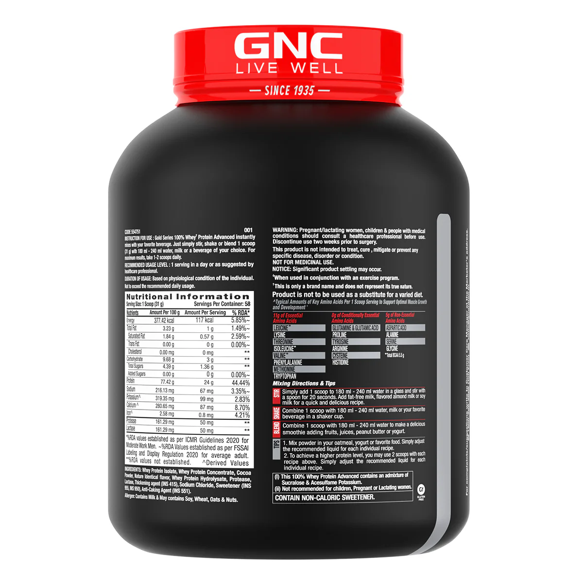 GNC AMP Gold Series 100% Whey Protein Advanced 4 lbs with Shaker - Image 10