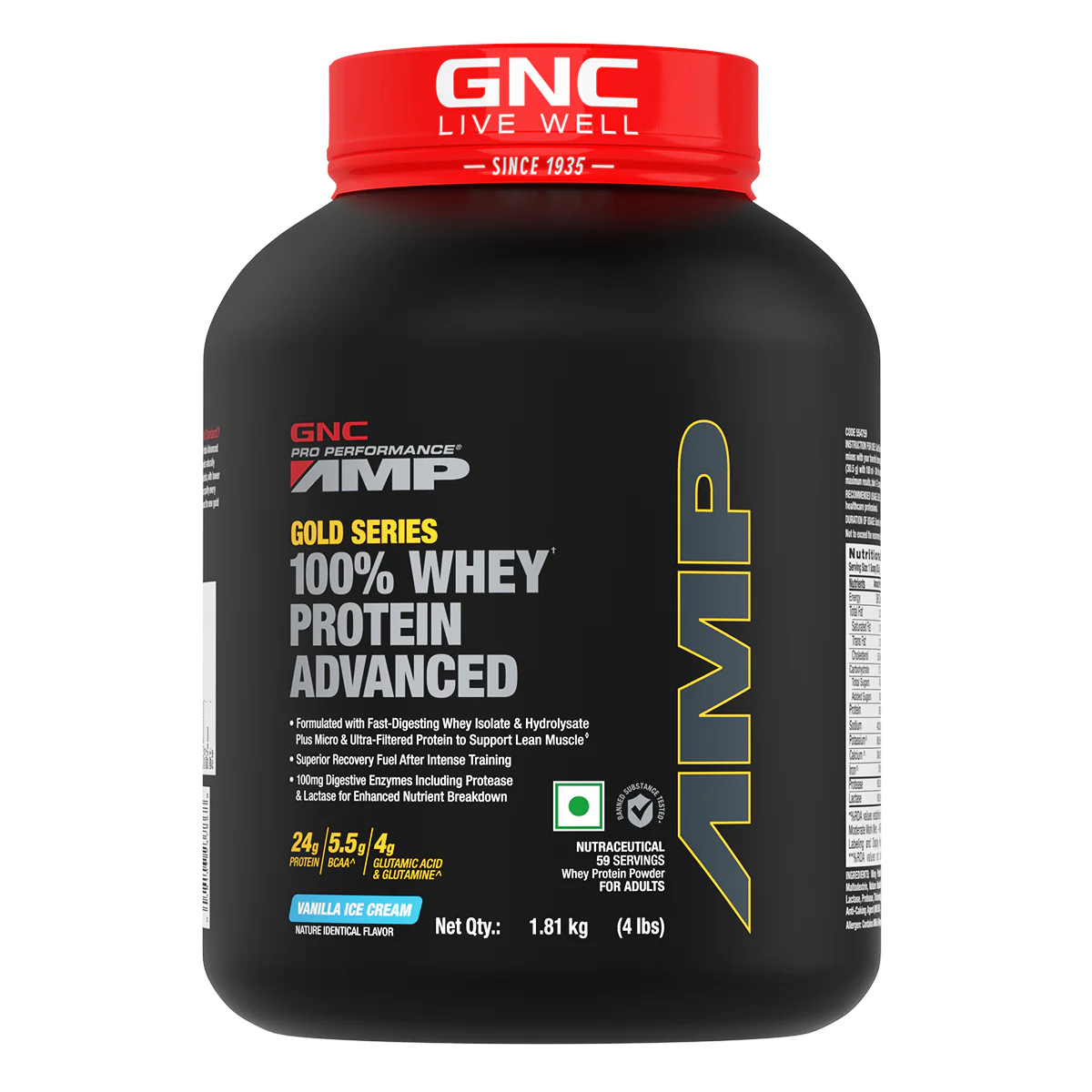 GNC AMP Gold Series 100% Whey Protein Advanced 4 lbs with Shaker - Image 12