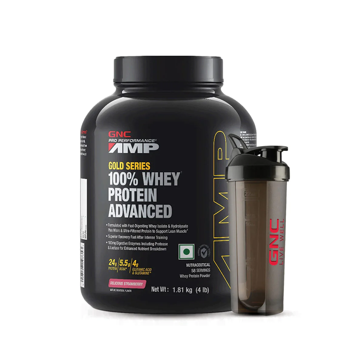 GNC AMP Gold Series 100% Whey Protein Advanced 4 lbs with Shaker - Image 5