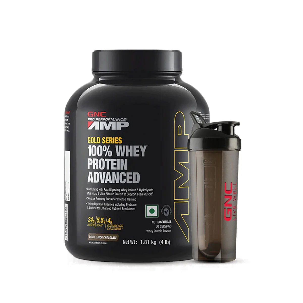 GNC AMP Gold Series 100% Whey Protein Advanced 4 lbs with Shaker - Image 6