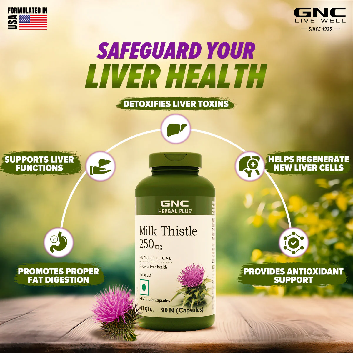 GNC Herbal Plus Milk Thistle| Expiry - 2024-11-30 - Image 2
