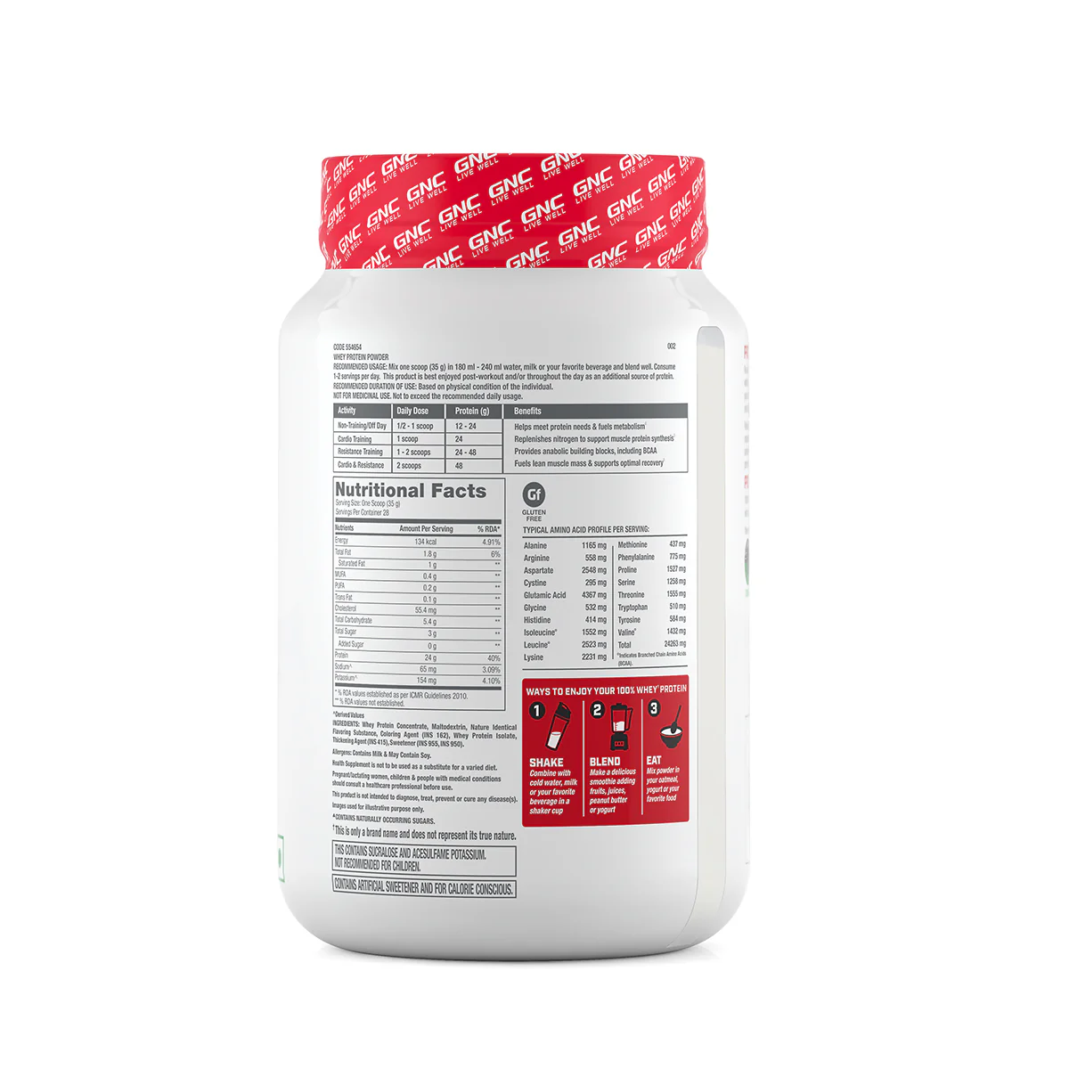 GNC Pro Performance 100% Whey Protein - 2.2 lbs - 1 kg - Strawberry - Image 2
