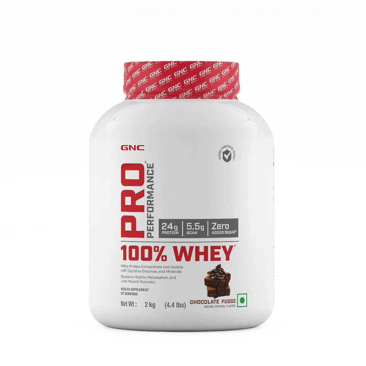 GNC Pro Performance 100% Whey Protein - 4.4 lbs, 2 kg - Chocolate Fudge| Expiry - 2024-02-29