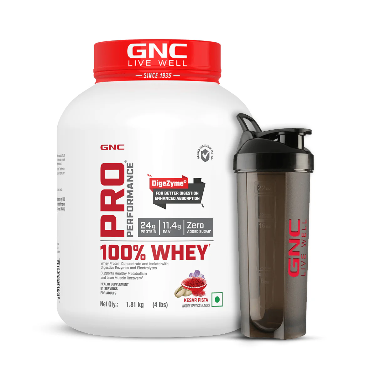 GNC Pro Performance 100% Whey Protein 4 lbs with Shaker - Image 9