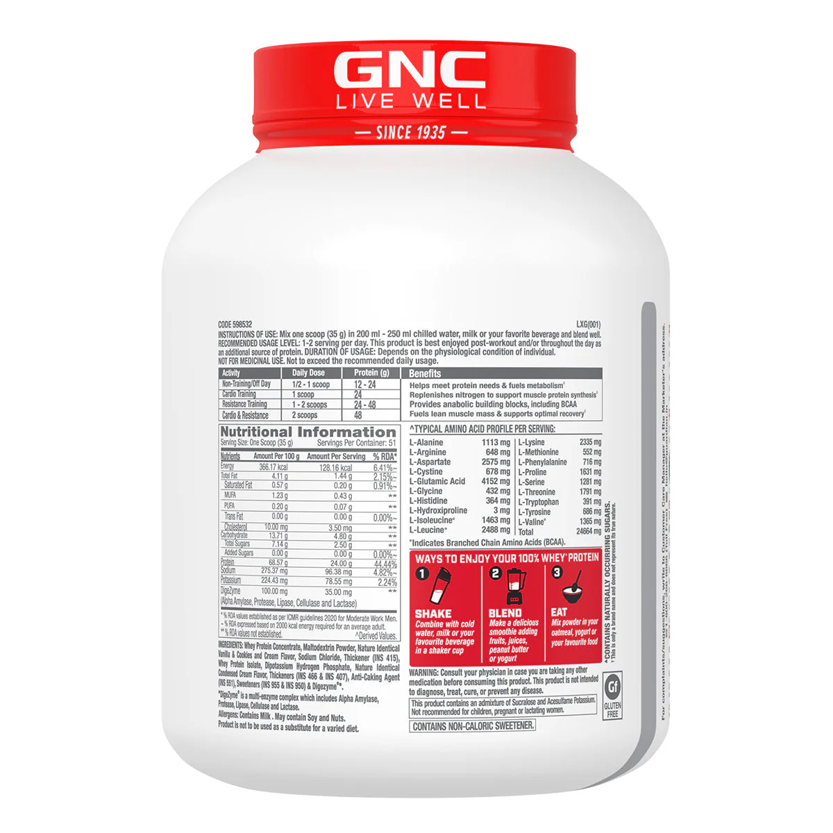 GNC Pro Performance 100% Whey Protein 4 lbs with Shaker - Image 92