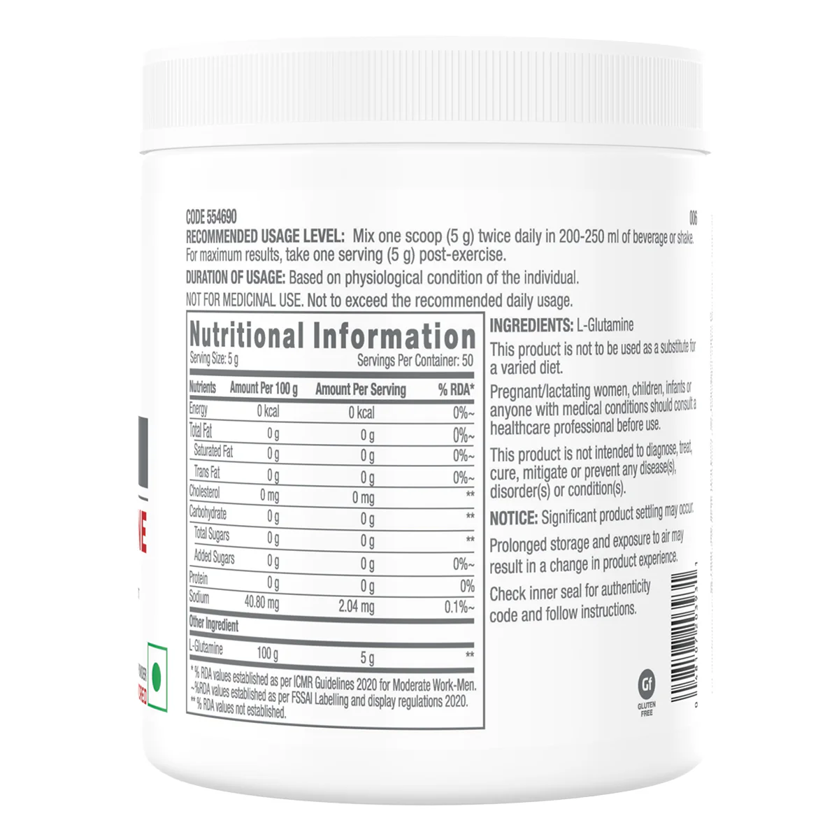 GNC Pro Performance L-Glutamine - Image 7