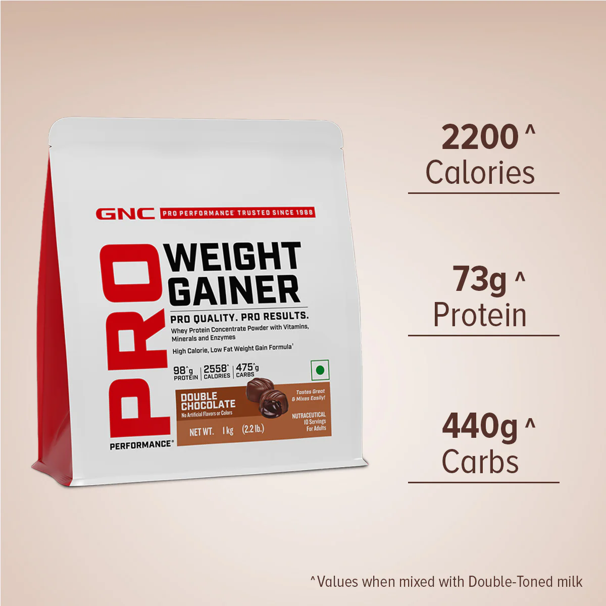 GNC Pro Performance Weight Gainer 1kg gainer Double Chocolate - Image 2