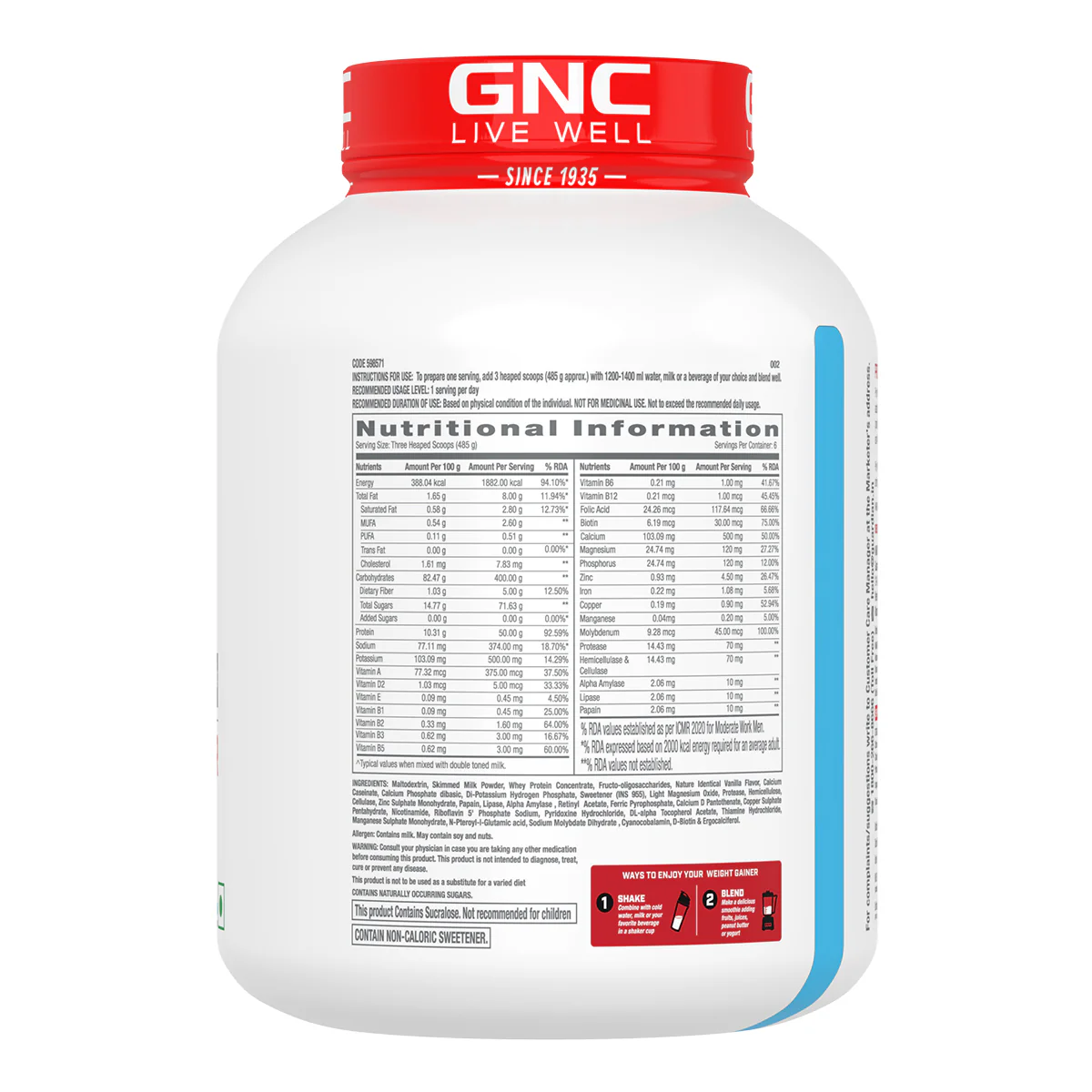 GNC Pro Performance Weight Gainer 3KG with Shaker - Image 10